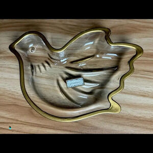 Godinger Gatherings Crystal Clear Glass Sweet Dove Gold Trim Candy Dish